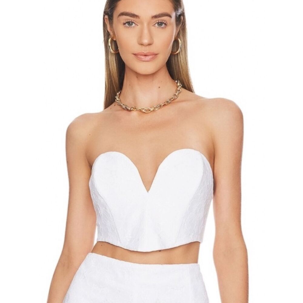 Amanda Uprichard White Cherri Strapless Crop Top White Lace
